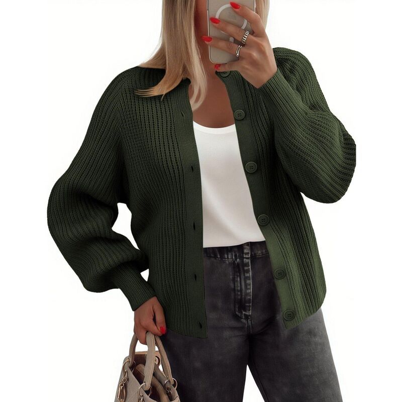 ジーグー レディース アウター ニット・セーター ボタンダウン クルーネック カーディガン ダウン Zeagoo Womens Long Sleeve Chunky Knit Crew Neck Bu