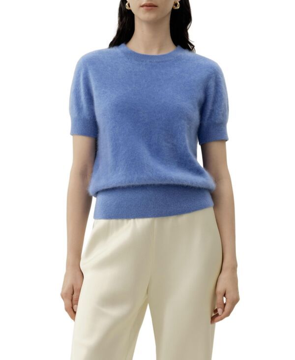 リリーシルク レディース アウター ニット・セーター 半袖 LILYSILK Womens Brushed Cashmere ShortSleeve Sweater Ocean blue ブルー