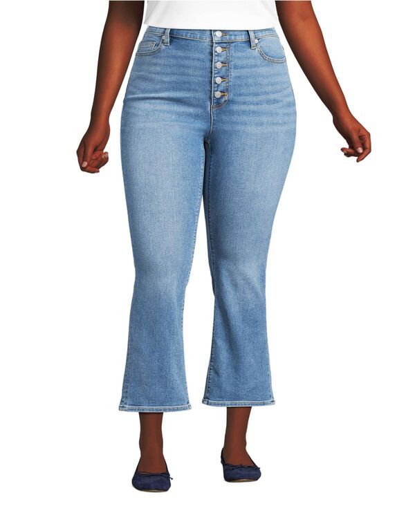 ランズエンド レディース ボトムス デニムパンツ ジーンズ Lands End Womens Recover High Rise Button Front Kick Flare Crop Jeans