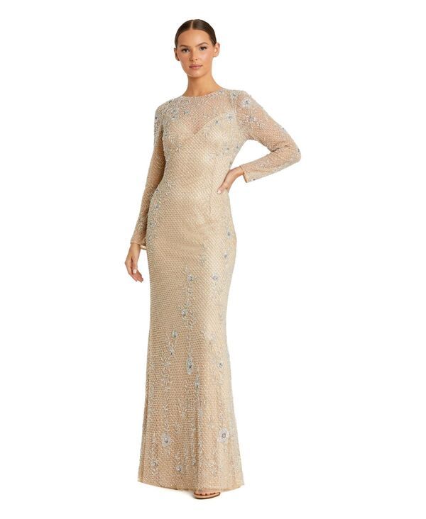 マックダガル レディース トップス ワンピース Mac Duggal Womens Long Sleeve Beaded Sheath Eveningownude silver シルバー