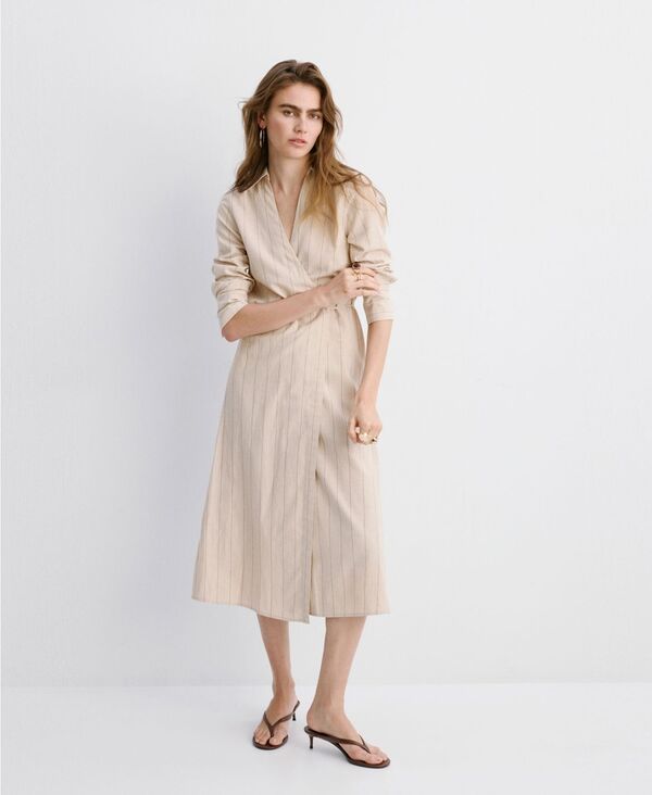 マンゴ レディース トップス ワンピース シャツ MANGO Womenstriped Shirt Dress Brown ブラウン