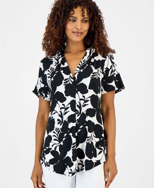 ジェイエムコレクション レディース トップス シャツ Vネック プリント 半袖 ニット JM Collection Womens Printed ShortSleeve VNecknitop Deep