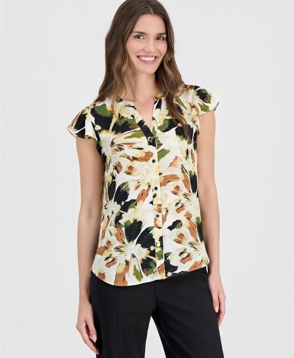アンクライン レディース トップス シャツ プリント ブラウス Anne Klein Womens Printed SplitNeck FlutterSleeve Blouse White Dove 19,936円