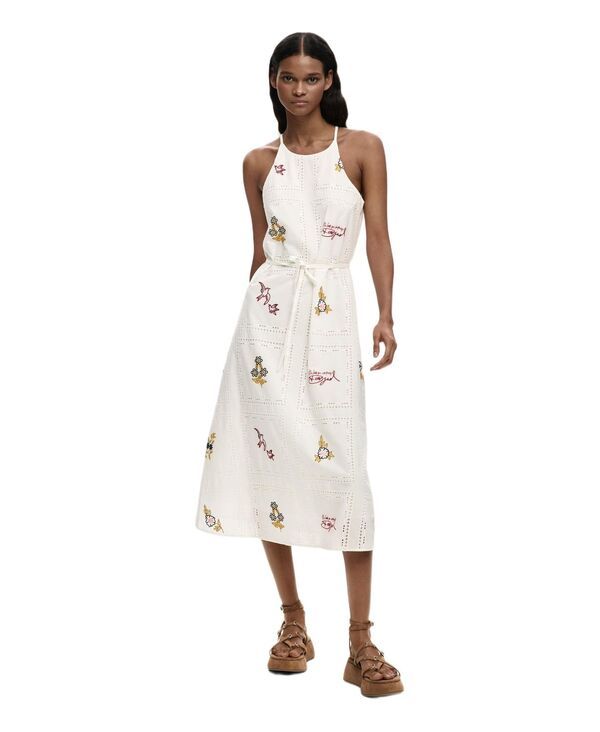 デジグアル レディース トップス ワンピース 刺繍 ホルター Desigual Womens Embroide red halter dress White ホワイト