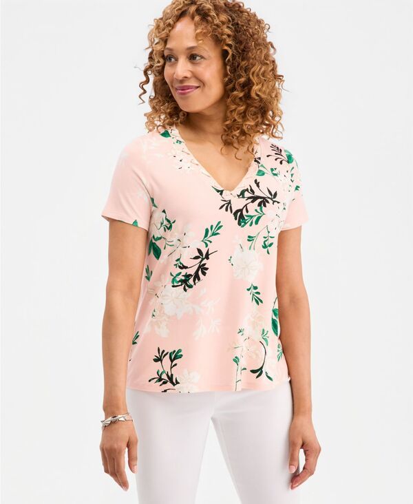 ジェイエムコレクション レディース トップス シャツ Vネック プリント ニット JM Collection Womens Printed Grommet Knit Vneck Topale Blus