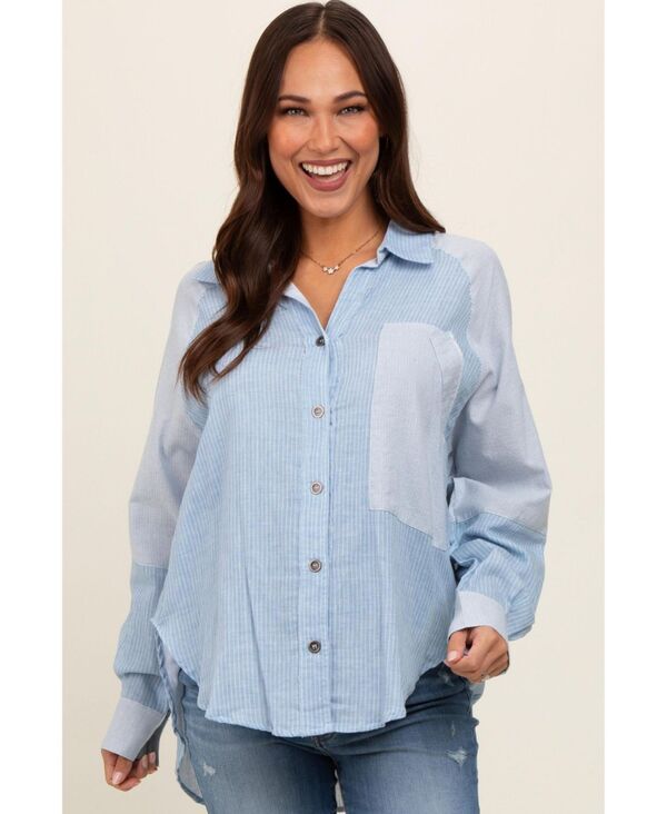 ピンクブラッシュ レディース トップス シャツ カラーブロック マタニティ Pinkblush Maternity Light Blue Striped Colorblock Button Up To 13,306円