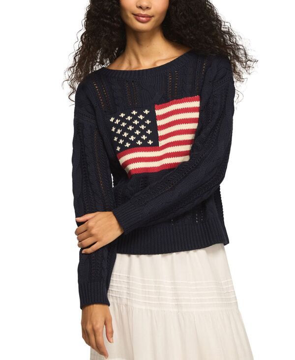 ラッキーブランド レディース アウター ニット・セーター クルーネック Lucky Brand Womens Americana Flag Cable Knit Crewneck Sweater Ca