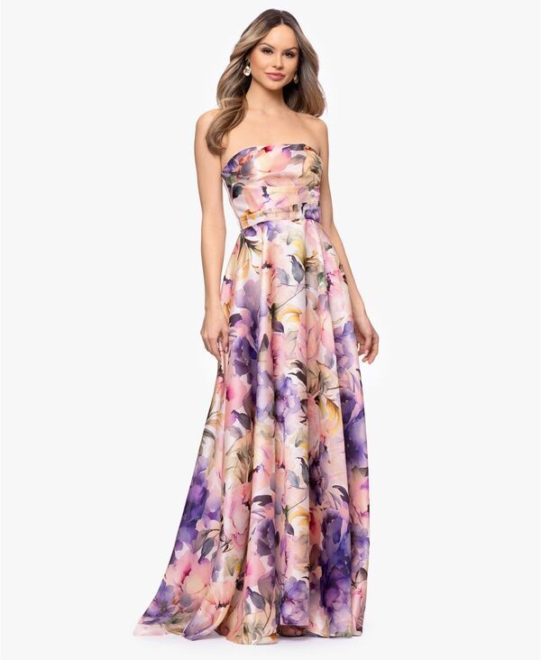 ベッツィアンドアダム レディース トップス ワンピース プリント ストラップレス Betsy Adam Womens Printed Strapless Ball Gown BlushMulti ブラ