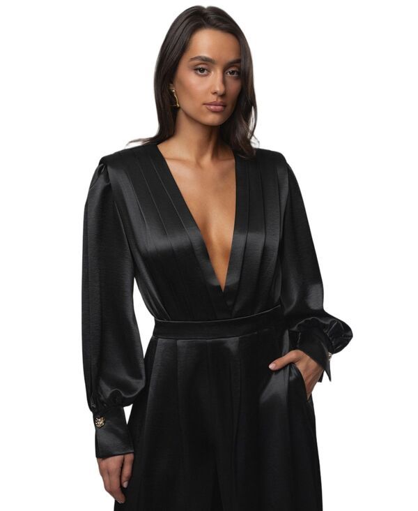 ジェイラックスレーベル レディース トップス シャツ サテン ボディースーツ JLUXLABEL Womensatin Radiance Bodysuit Black ブラック