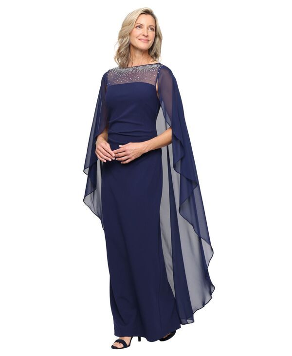 アレックスイブニングス レディース トップス ワンピース Alex Evenings Womens Column Boat Neck Ball Gow navy ネイビー