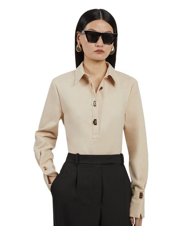カレンミレン レディース トップス シャツ コットン Karen Millen Womens Techno Cotton Gold Clasp Shirt Sand サンド