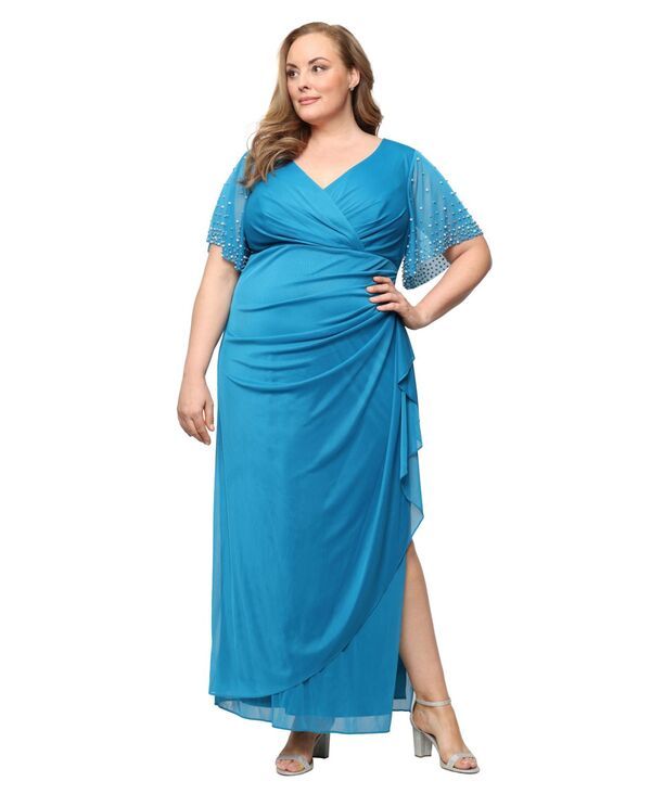 アレックスイブニングス レディース トップス ワンピース Alex Evenings Womens Embellished FlutterSleeve Long Dress Mallard