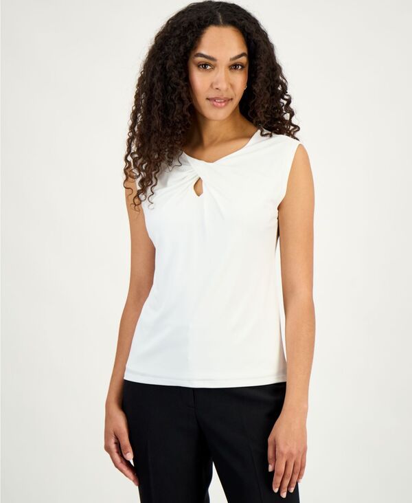 カスパール レディース トップス シャツ プチ ノースリーブ Kasper Womens TwistNeck Sleeveless Top Regular Petite Lily White ホワイト