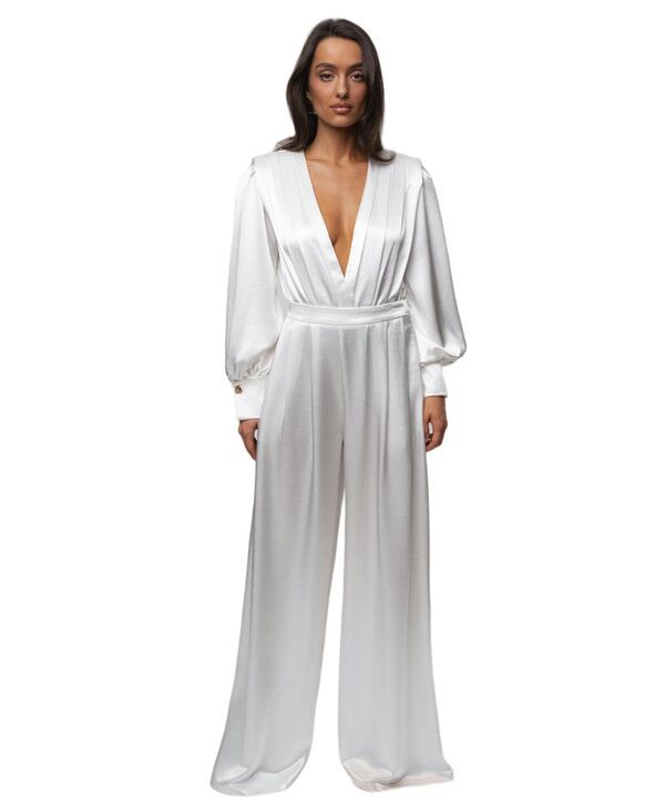 ジェイラックスレーベル レディース ボトムス カジュアルパンツ プリーツ サテン JLUXLABEL Womensatin Bliss Pleated Pant White ホワイト