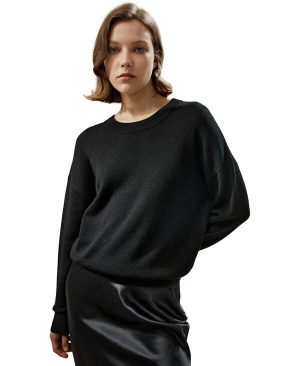リリーシルク レディース アウター ニット・セーター クルーネック ウール LILYSILK Womens Wool Crewneck Sweater Black ブラック