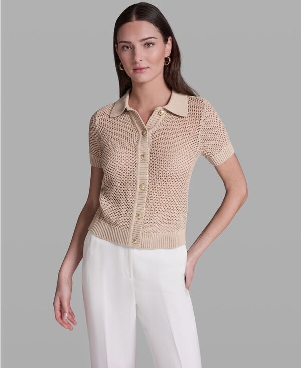 ビーシビージー レディース トップス シャツ 半袖 BCBG WomenshortSleeve ButtonFront Colla red Polo Top Moonlit Sand サンド