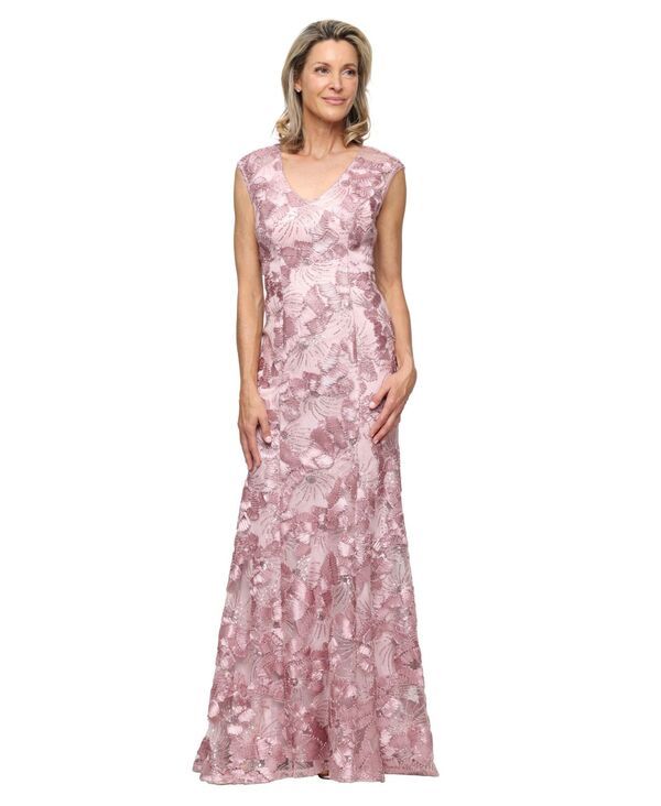 アレックスイブニングス レディース トップス ワンピース Vネック ノースリーブ Alex Evenings Womensleeveless VNeck Soutache Ball Gown Rose
