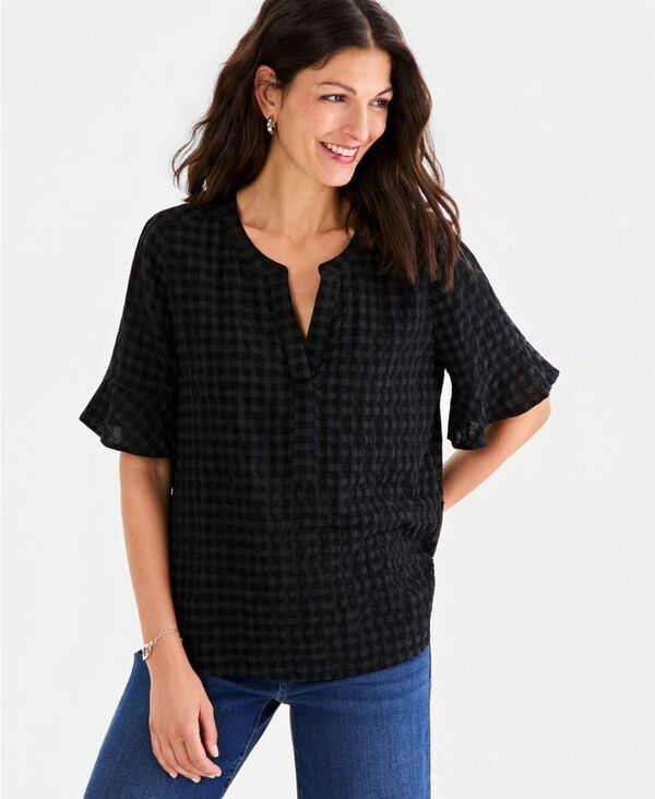 スタイルアンドコー レディース トップス シャツ Style Co Womenseersucker SplitNeck Popover Top Deep Black ブラック