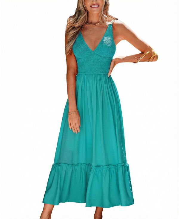 カップシー レディース トップス ワンピース マキシ Cupshe Womensummer Flame Maxi Beach Dress Medium green グリーン