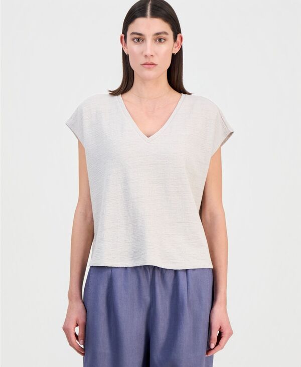 エイリーンフィッシャー レディース トップス シャツ Vネック コットン Eileen Fisher Womens Cotton Jacquard VNeck Top Chalk チョーク