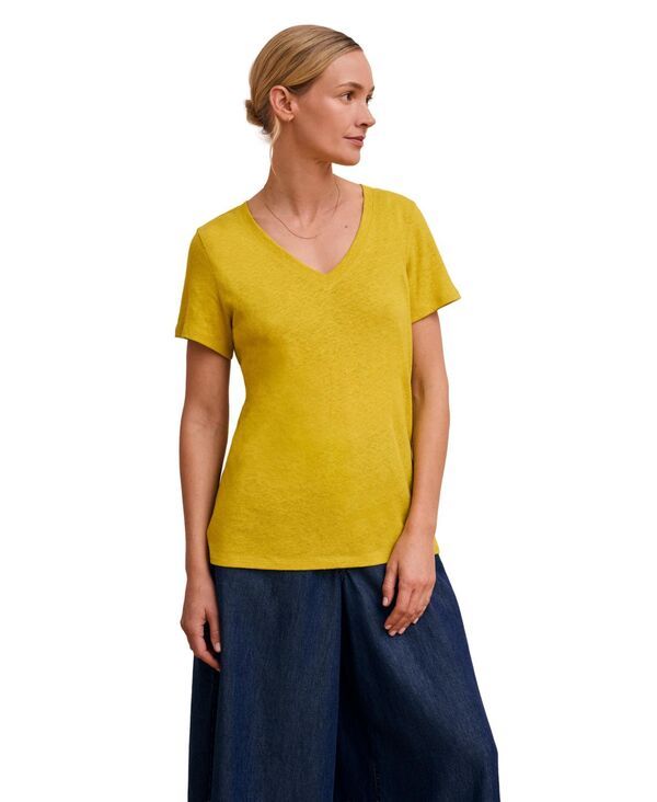 ケルティックアンドコー レディース トップス Tシャツ Vネック リネン Celtic Co Womens Relaxed VNeck Linen Blend TShirt Golden olive