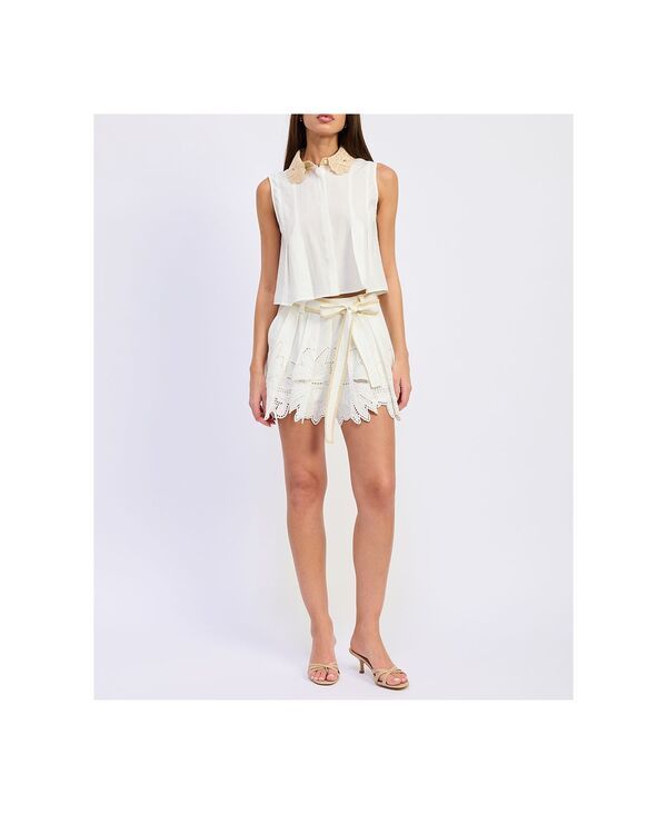 エン セゾン レディース ボトムス ハーフパンツ・ショーツ ショートパンツ 刺繍 En Saison Womens Anna Embroide red HighRise Shorts White Na