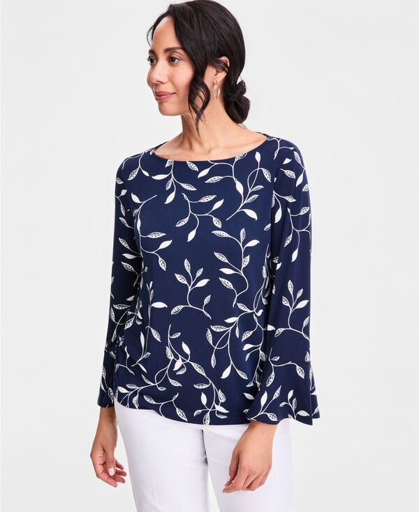 ジェイエムコレクション レディース トップス シャツ プリント ベルスリーブ JM Collection Womens Printed BoatNeck BellSleeve Top Intrepid