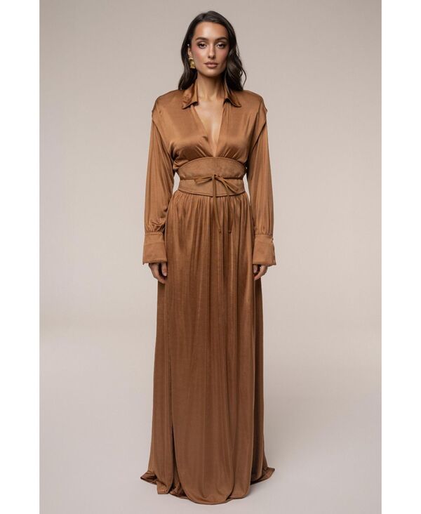 ジェイラックスレーベル レディース トップス ワンピース マキシ JLUXLABEL Womens High Line Collar Maxi Dress Beige ベージュ