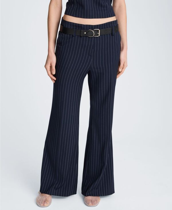 ケネスコール レディース ボトムス カジュアルパンツ Kenneth Cole Womens Pinstripe Belted Flare Pants Dk Navyoyster ネイビー