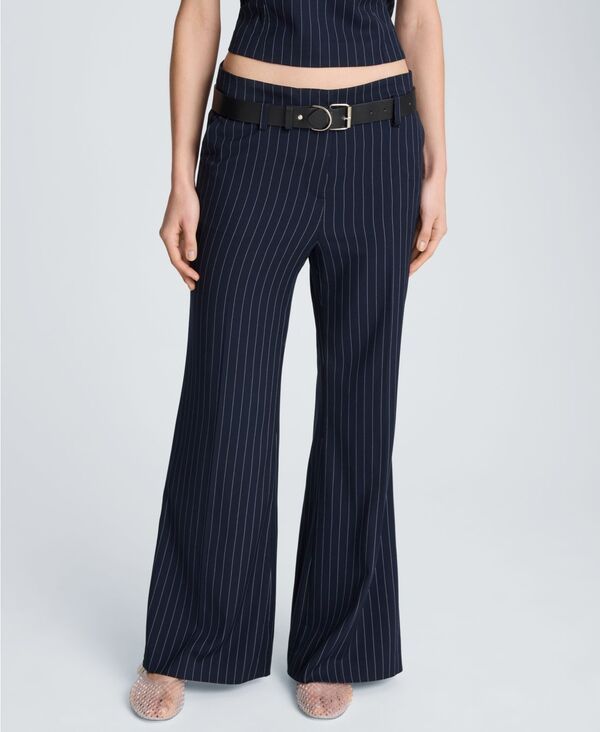 ケネスコール レディース ボトムス カジュアルパンツ Kenneth Cole Womens Pinstripe Belted Flare Pants Dk Navyoyster ネイビーカジュアルパンツ