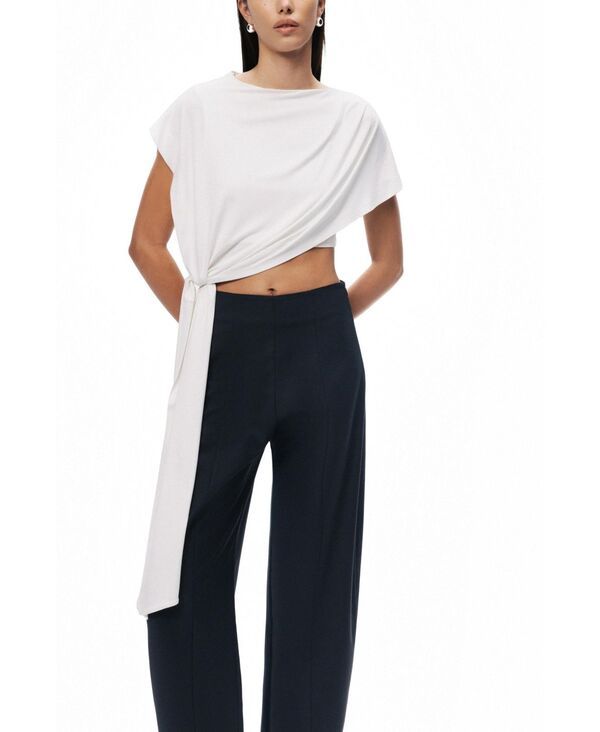 ノクチューン レディース トップス シャツ アシンメトリー NOCTURNE Womens Asymmetric TieFront Crop Topen white ホワイト