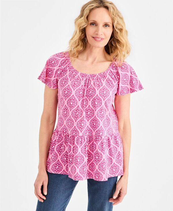 スタイルアンドコー レディース トップス シャツ プリント Style Co Womens Printed Peplum ScoopNeck Toperfect Pink ピンク 10,786円