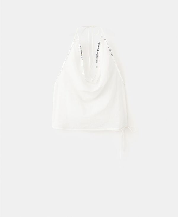 マンゴ レディース トップス シャツ ドレープ スパンコール MANGO Womens Draped Neckline Sequined Top Off White オフホワイト