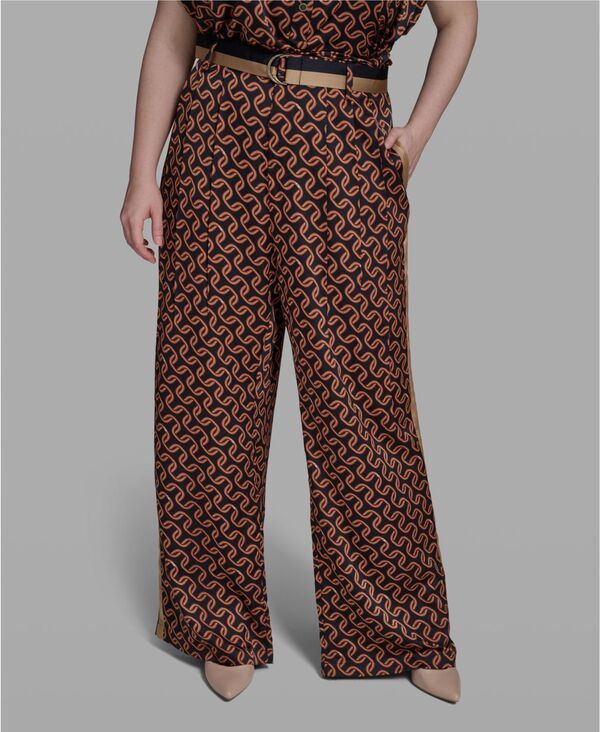 カール ラガーフェルド レディース ボトムス カジュアルパンツ プリント KARLAGERFELD PARIS Womens MidRise PrintedRing Belted WideLeg Pa