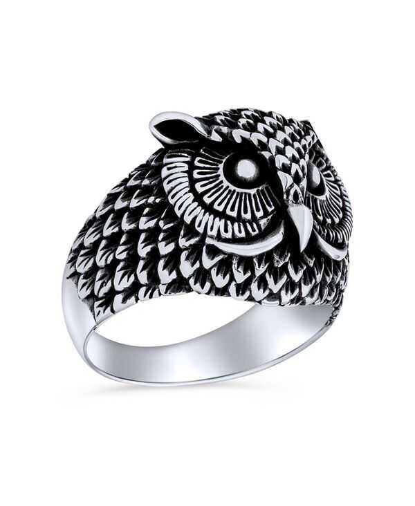 ブリング レディース アクセサリー Bling Jewelry Protection Wise Owl Bird Band Ring Oxidized 925 Sterling Silver blac