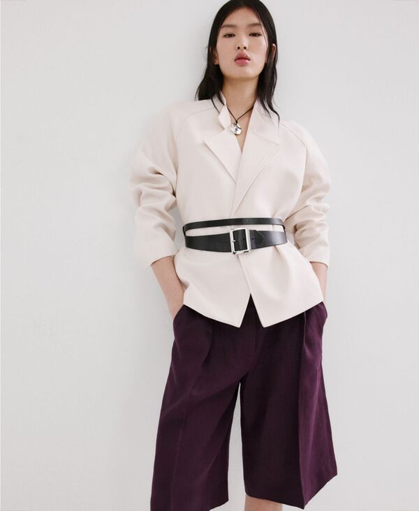 マンゴ レディース ボトムス ハーフパンツ・ショーツ ショートパンツ リネン MANGO Womenstraight Linen Bermuda Shorts Purple パープル
