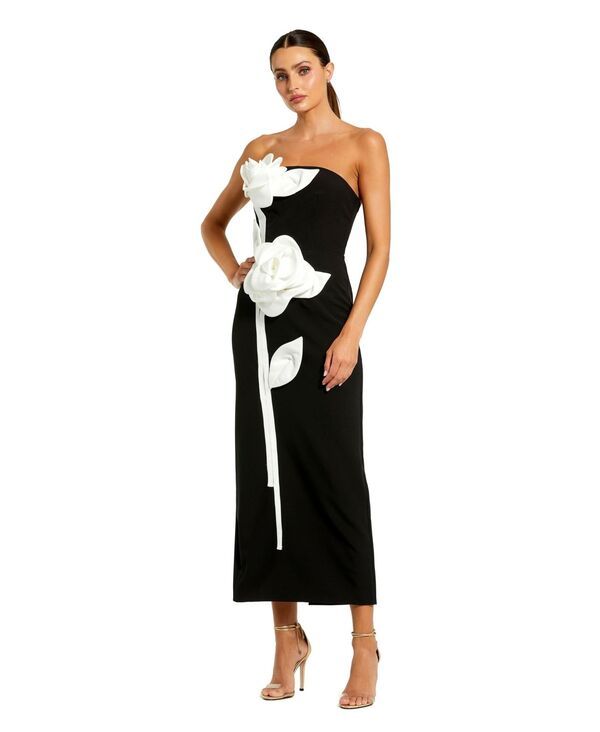 マックダガル レディース トップス ワンピース クレープ サテン ストラップレス アンクル Mac Duggal Womenstrapless Crepe Ankle Dress With 3D Sa