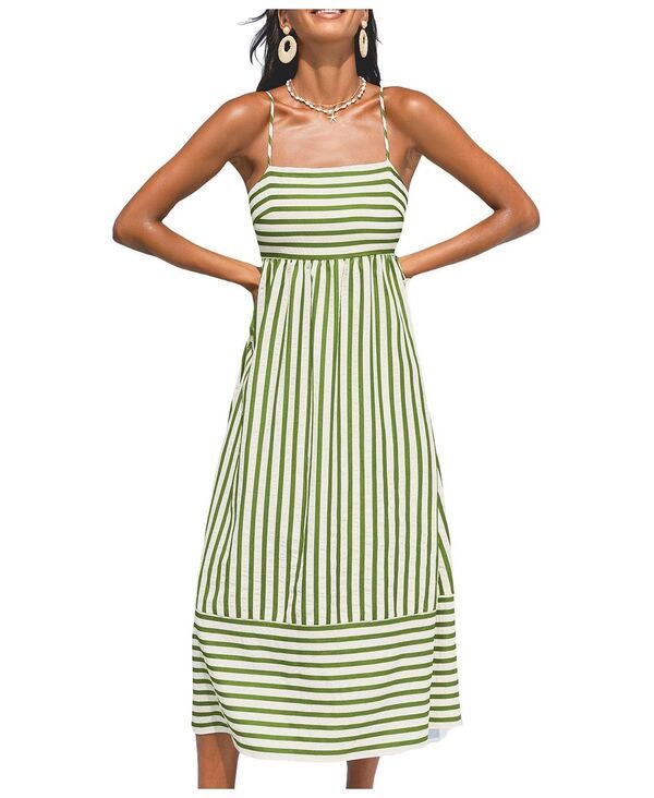 カップシー レディース トップス ワンピース マキシ Cupshe Womenso Grounding Striped Maxi Beach Dress Green グリーン