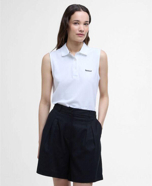 バブアー レディース トップス シャツ リブ Barbour Womens Bowford Ribbed Collar Polo Top White ホワイト