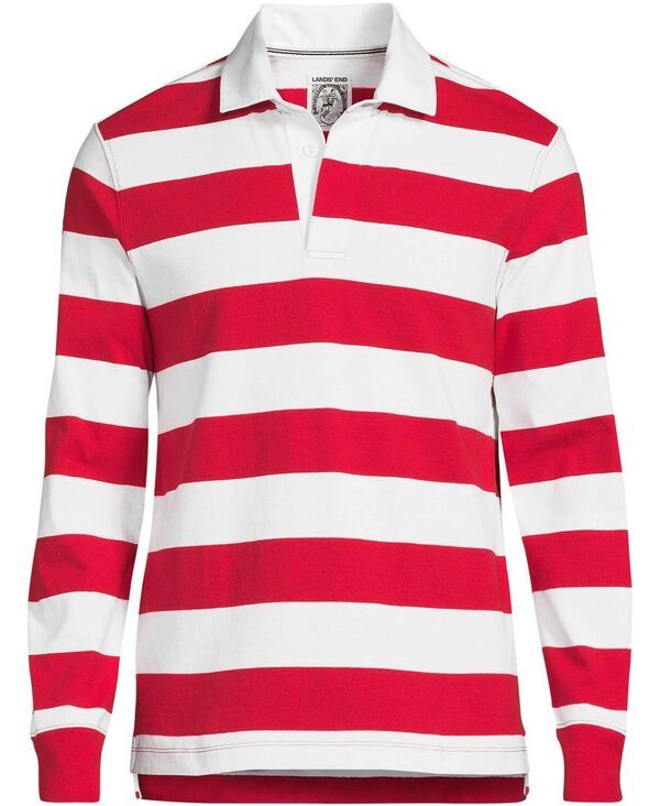 ランズエンド メンズ トップス ポロシャツ Lands End Mens Long Sleeve Stripe Rugby Shirt Whitecompass red stripe ホワイト