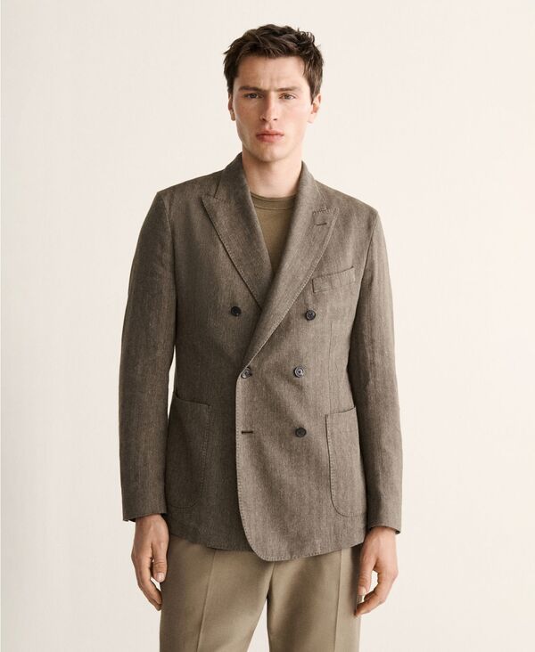 マンゴ メンズ アウター ジャケット・ブルゾン ブレザー リネン MANGO MenslimFit DoubleBreasted LinenBlend Blazer Mink Gray グレー