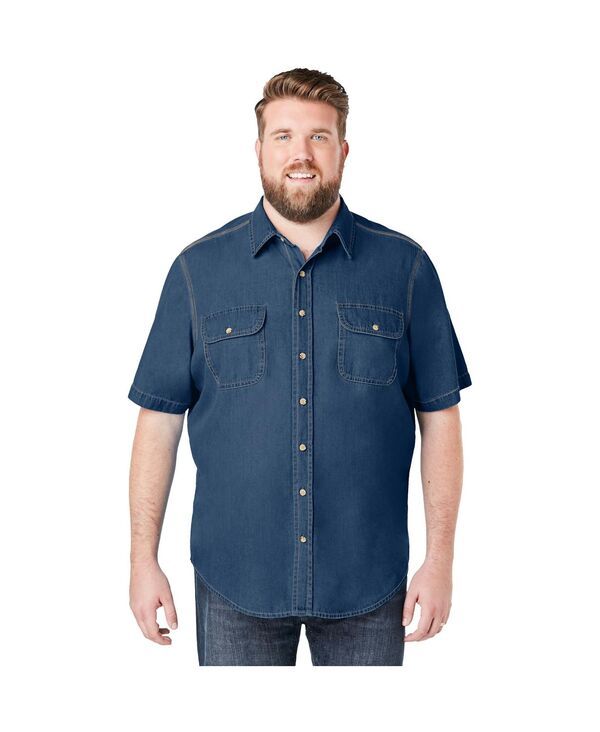 ボルダークリーク メンズ トップス シャツ トール デニム Boulder Creek Big Tall by KingSize Short Sleeve Denim and Twill Shirt