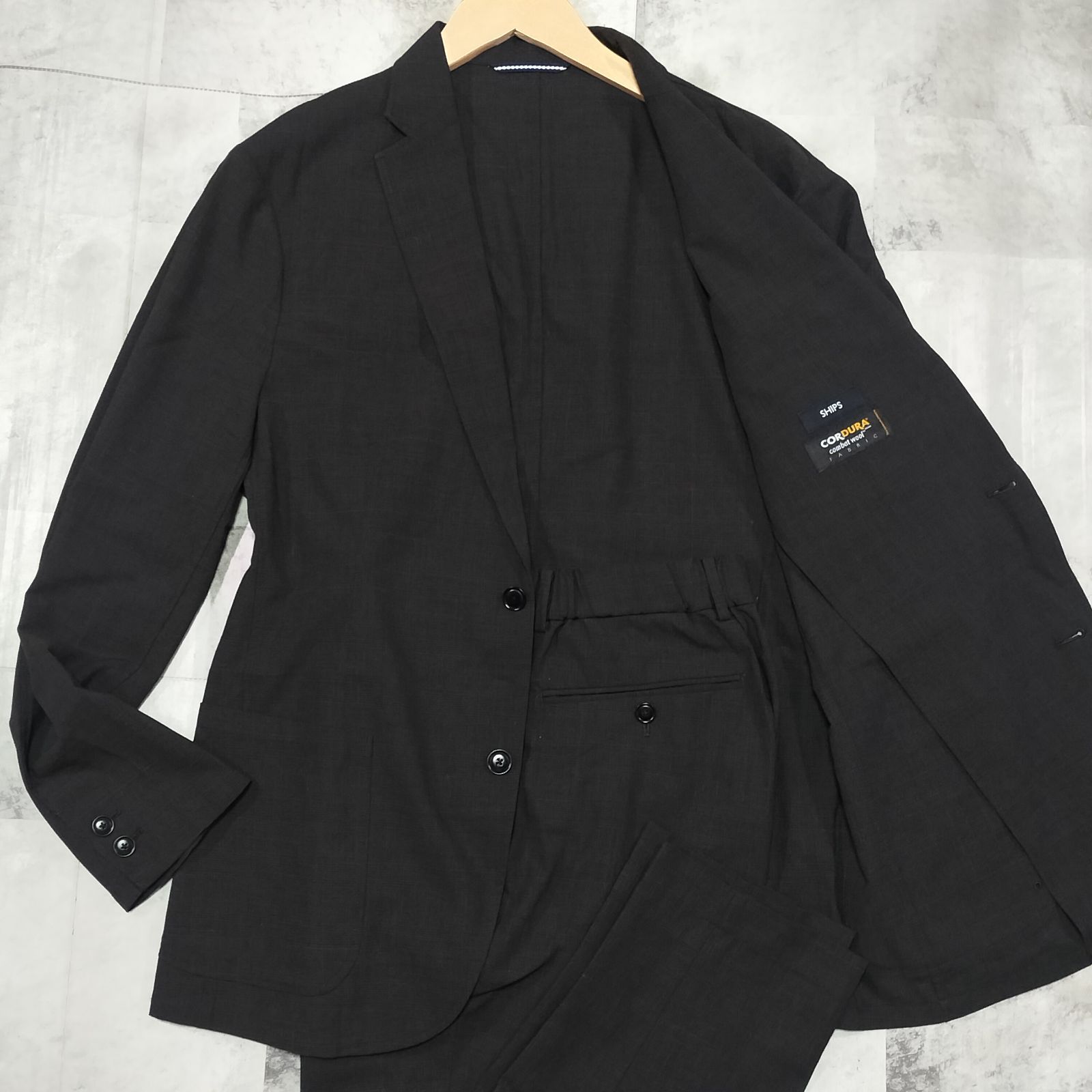洗える【美品】SHIPS シップス CORDURA COOLMAX グレンチェック スーツ セットアップ Lサイズ ウール混 ブラウン 茶色 ストレッチ 2B 2ボタン シングル ウエストゴム仕様 薄手 7,154円