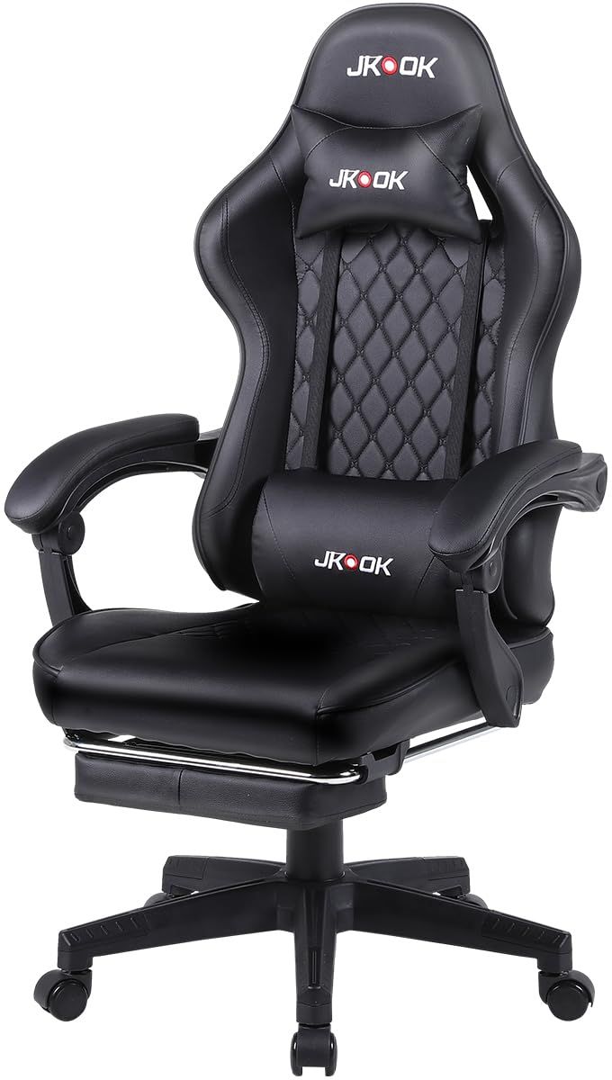 JKOOK ゲーミングチェア オットマン付き 多機能 連動ひじ掛け ゲーム用 デスクチェア 男女兼用 学習椅子 PUレザー JK08 (黒)ｍａ 14,962円