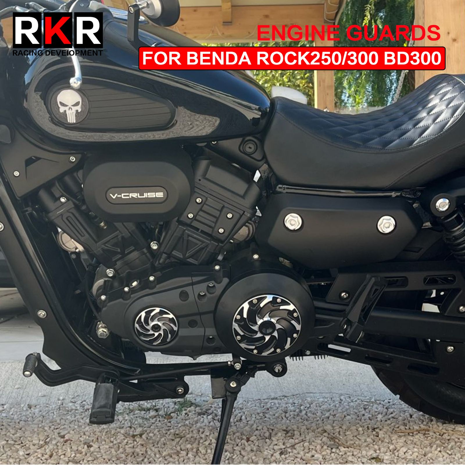 RKR CNC Keeway Vクルーズ125 BENDA ROCK250 ROCK300 BD300対応 ベルトドライブカバー 電磁シリンダーエンジンガード アルミ製