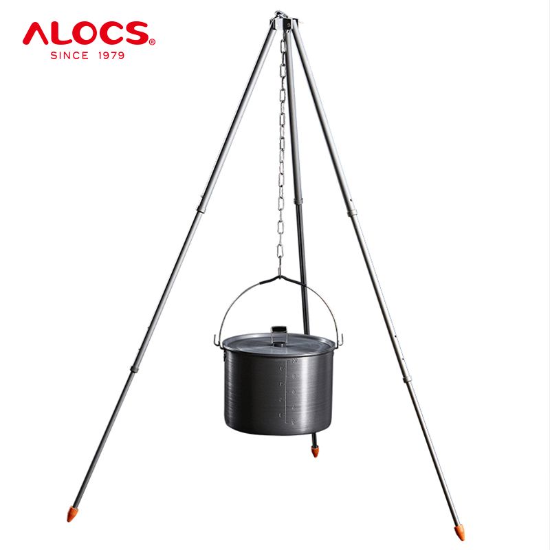 Alocs CW-RT01 アルミ合金ポータブル三脚 キャンプファイヤー ピクニック用サスペンションポット 6.5L 10.5L 15L対応