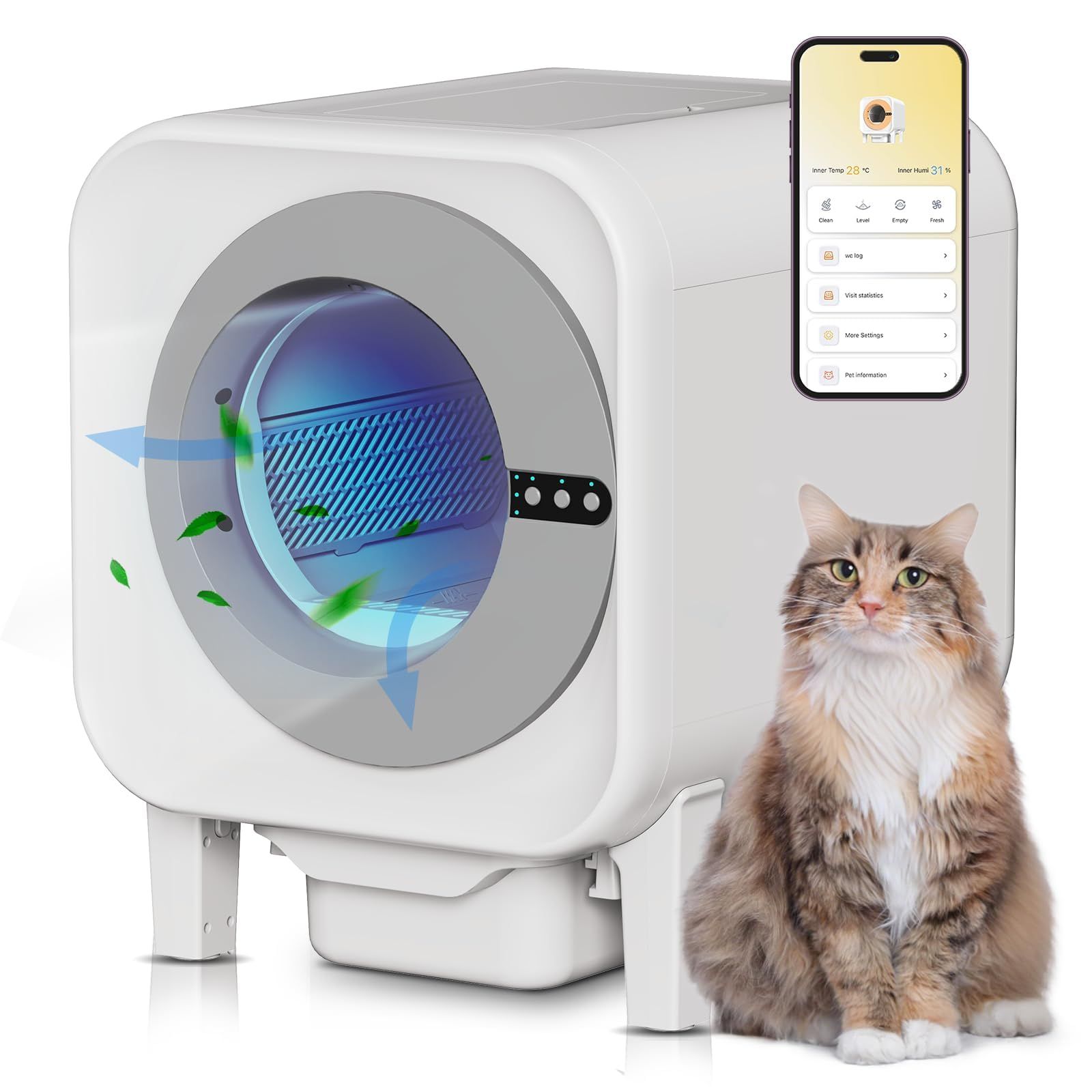【新品】自動猫トイレ スマート猫砂盆 75L特大容量（48x55x61cm）、オシッコ漏れ防止/センサー搭載/自動清掃専用、Wifi APP対応（iOS/Android）、飛散防止&定期掃除機能 お留守番用 ffc7e1c5 35,276円