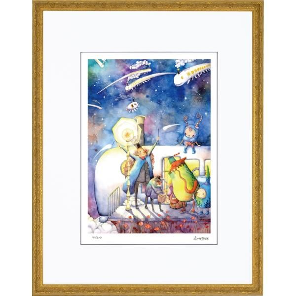 日本の名画 絵画 ジークレー版画 額装絵画 松野和貴 「流星列車」 大衣