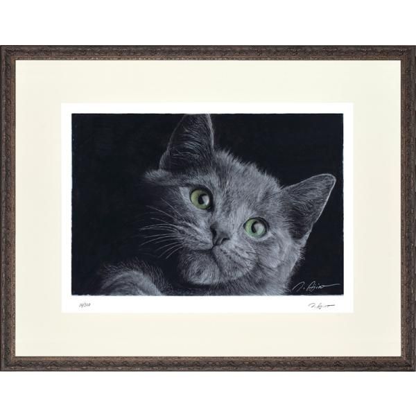 日本の名画 絵画 ジークレー版画 額装絵画 足立トシ 「翡翠の瞳」 大衣