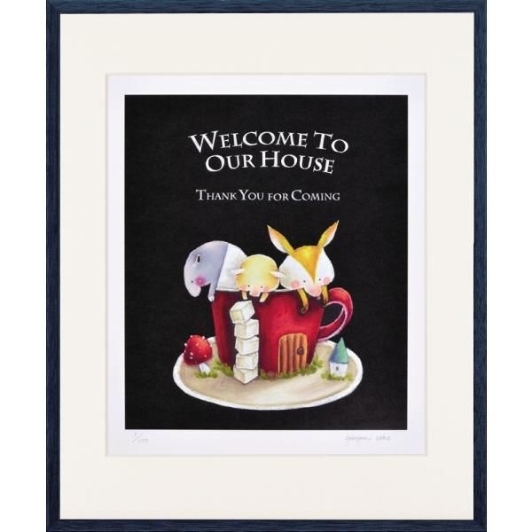 日本の名画 絵画 ジークレー版画 額装絵画 やぶがみようこ 「Cup house」 四ッ切